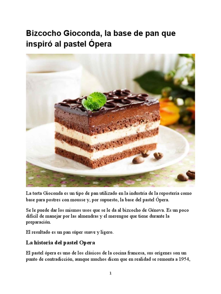 Bizcocho Gioconda, la base del clásico pastel Ópera | PDF | Postres | Crema