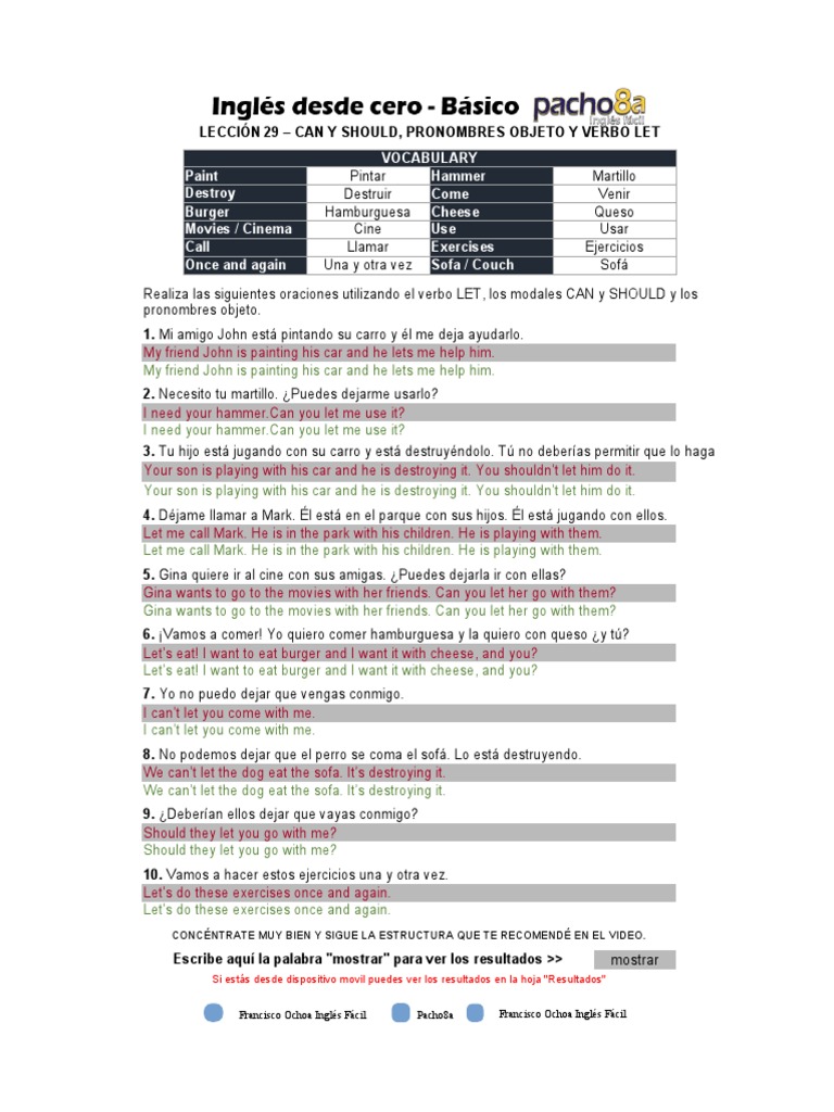 Ejercicios con el verbo LET y modales | PDF