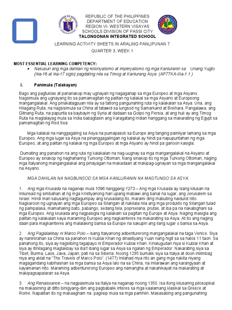 Ap7 Las Q3 W1 | PDF