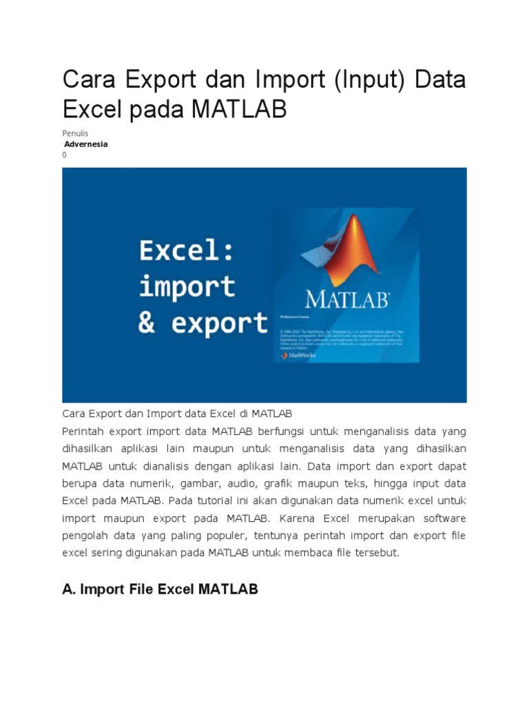 Cara Import Data Excel di MATLAB | PDF