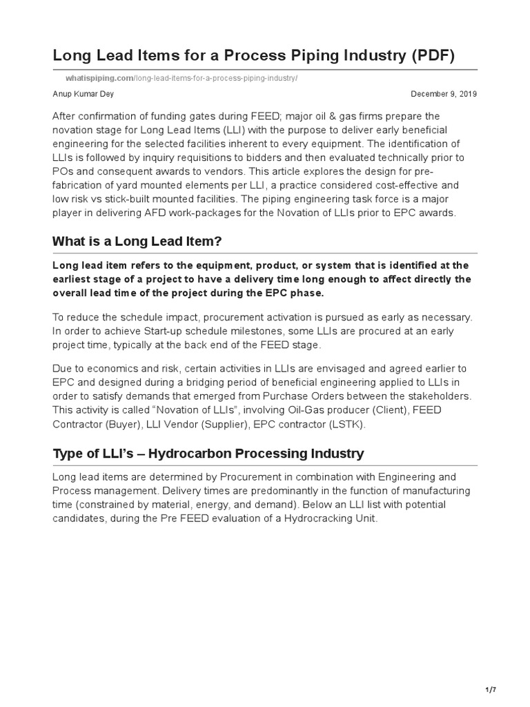 Long Lead Items in Oil & Gas Projects | PDF | Stress (Mechanics ...