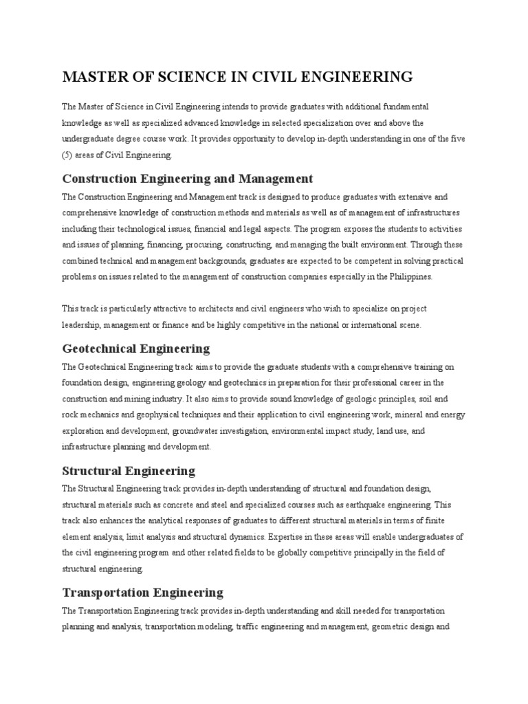 Master of Science in Civil Engineering | PDF | Engineering | Civil ...