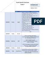 Fourth Quarter Final Exam Grade 7: Date Day Subject Topics