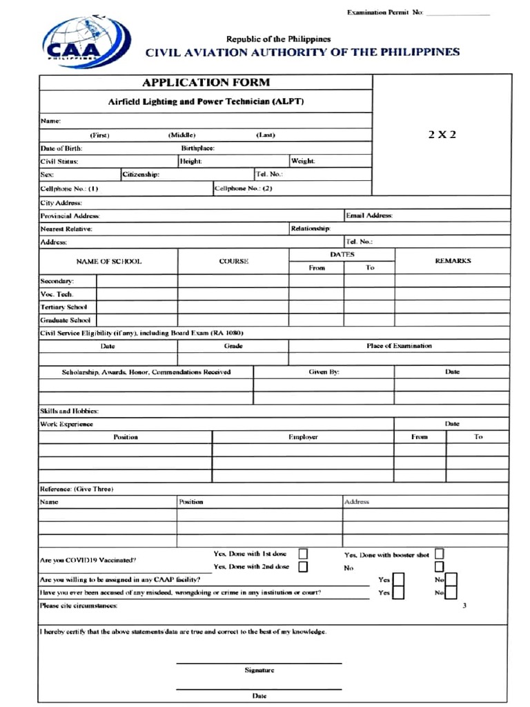 CAAP ALPT Application Form 001 | PDF