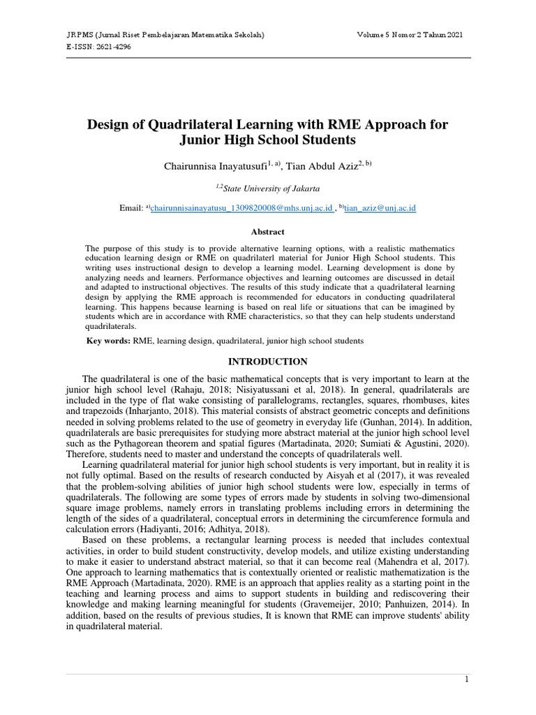 RME Quadrilateral Learning Design | PDF | Instructional Design ...