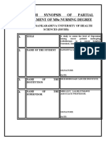 Research Synopsis of Partial Fullfillment of MSC Nursing Degree