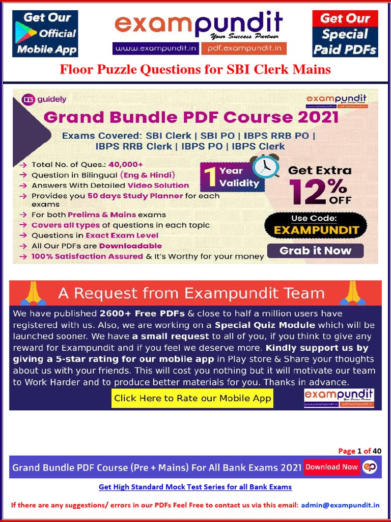 Floor Based Puzzles For Sbi Clerk Mains Exam PDF