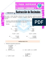 Adicion y Sustraccion de Decimales Para Quinto de Primaria