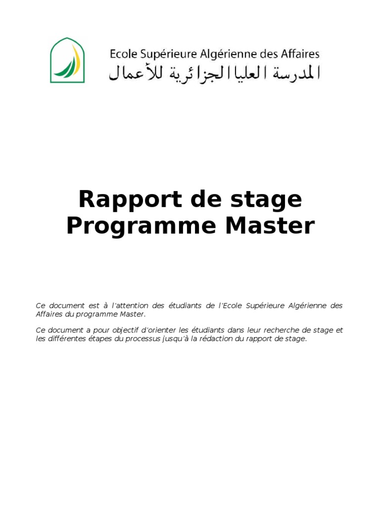rapport de stage programme master