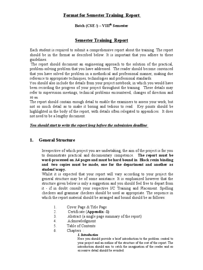Semester Training Report Guidelines | PDF | Times New Roman ...