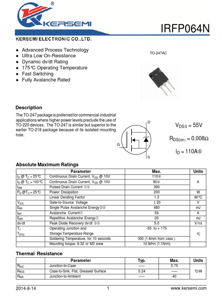 IRFP064N Transistor N-MOSFET 110A 55V 200W TO247AC Menge Wählbar