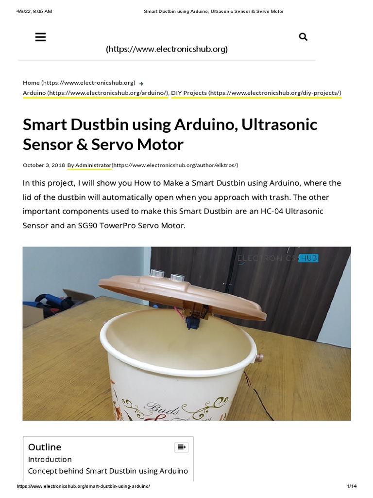 Smart Dustbin Using Arduino, Ultrasonic Sensor & Servo Motor | PDF