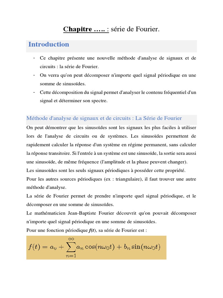 Analyse des Signaux par Série de Fourier | PDF | Fréquence | Série de ...