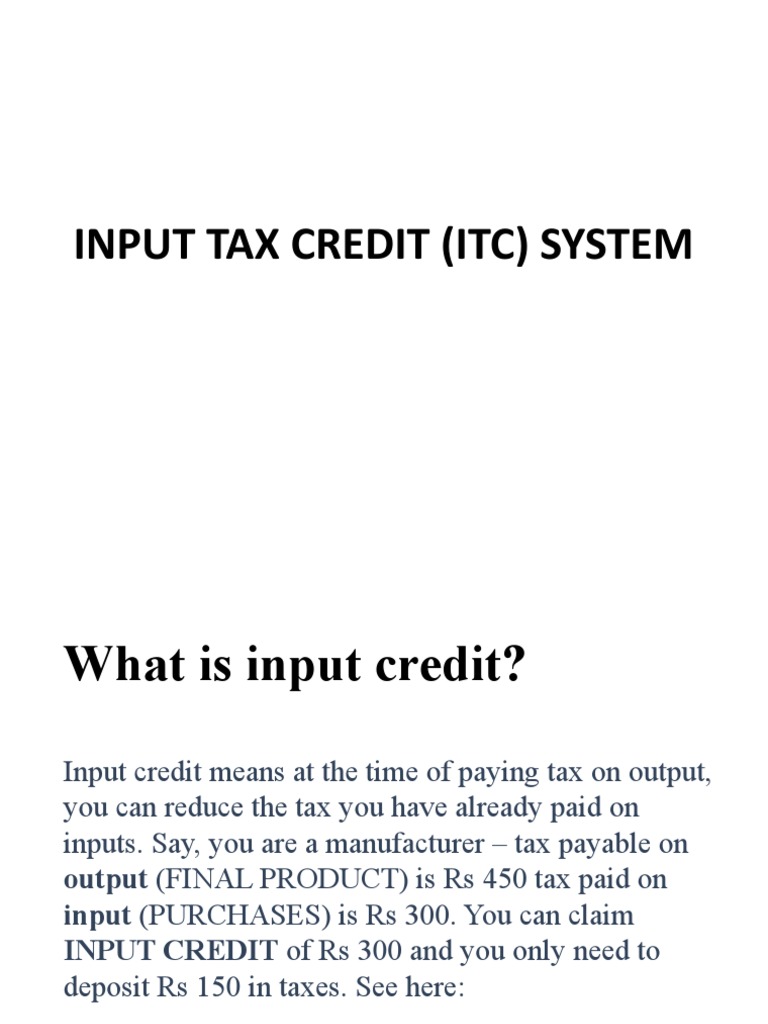 Input Tax Credit (Itc) System PDF Taxes Receipt
