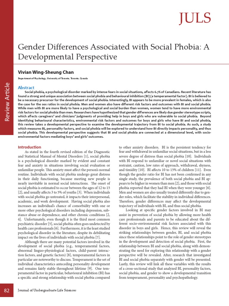 Gender Differences in S.A | PDF | Social Anxiety Disorder | Social ...