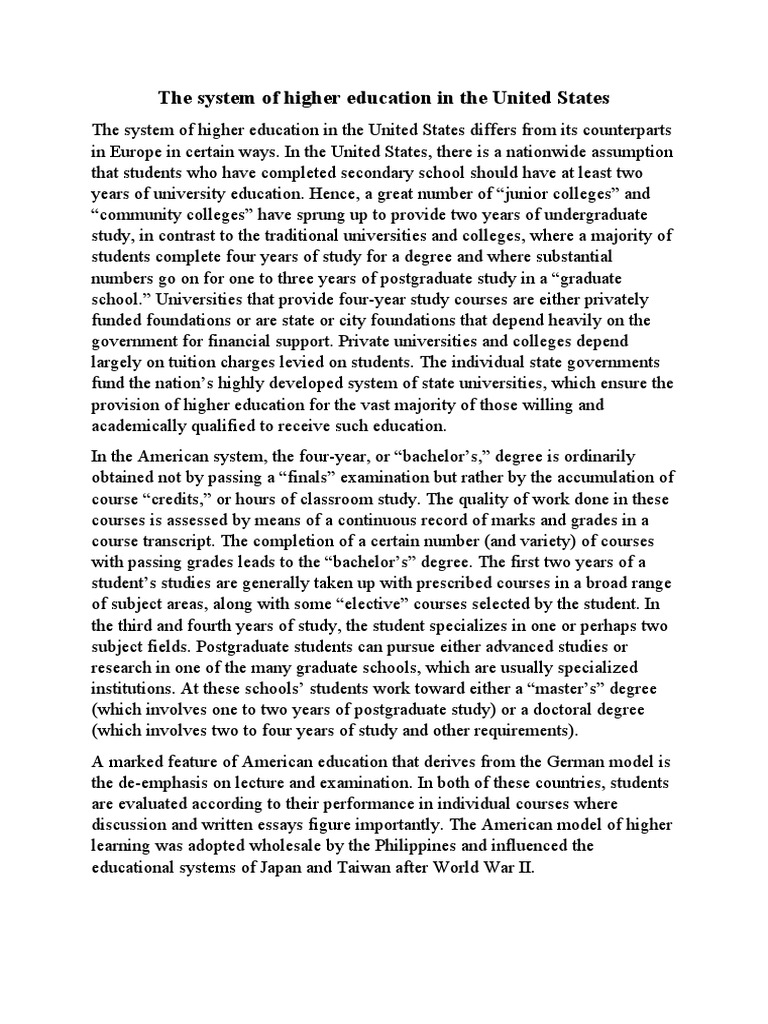 The System of Higher Education in The United States | PDF ...