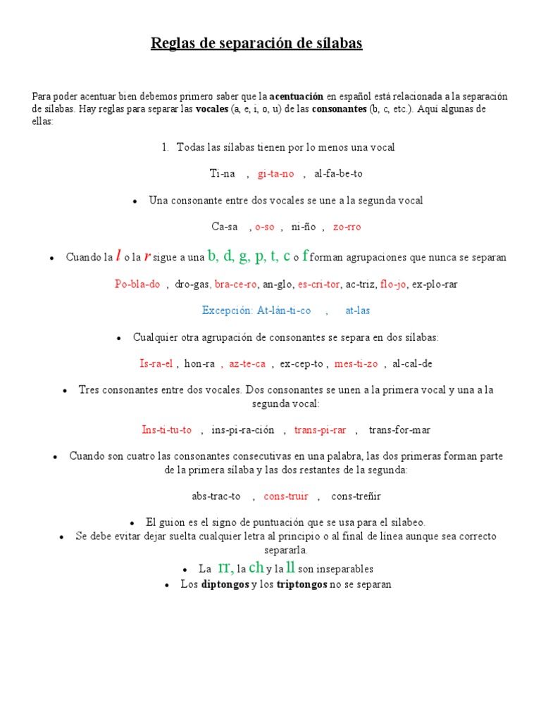 Reglas de Separación de Sílabas | PDF