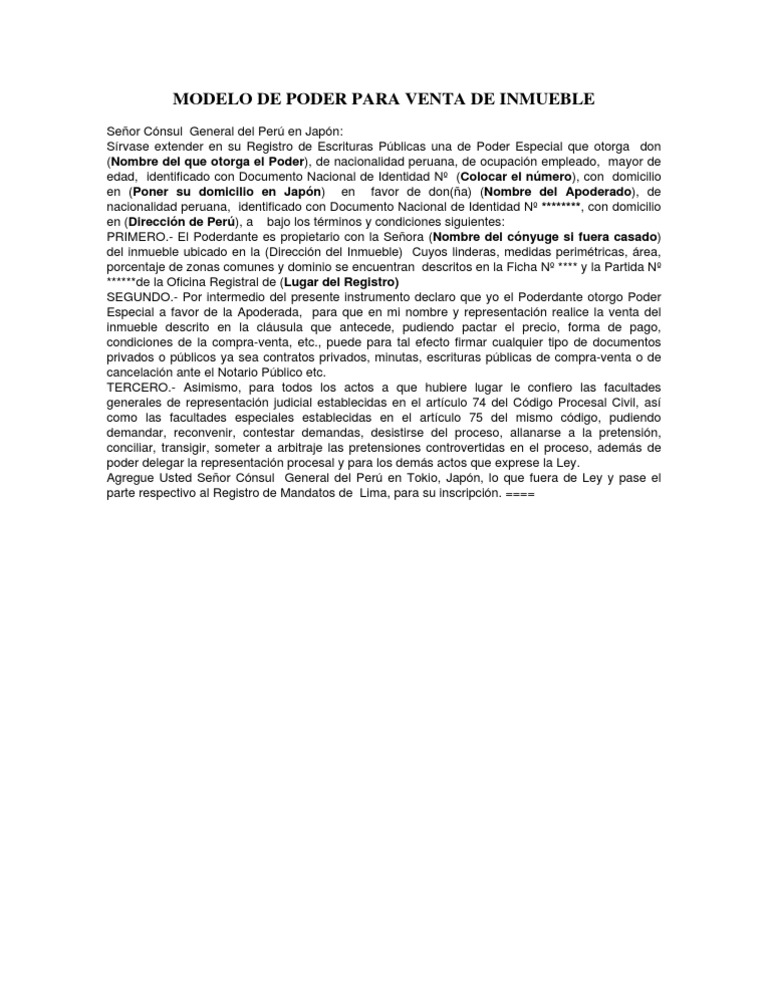 Poder Consular para Venta de Inmueble | PDF