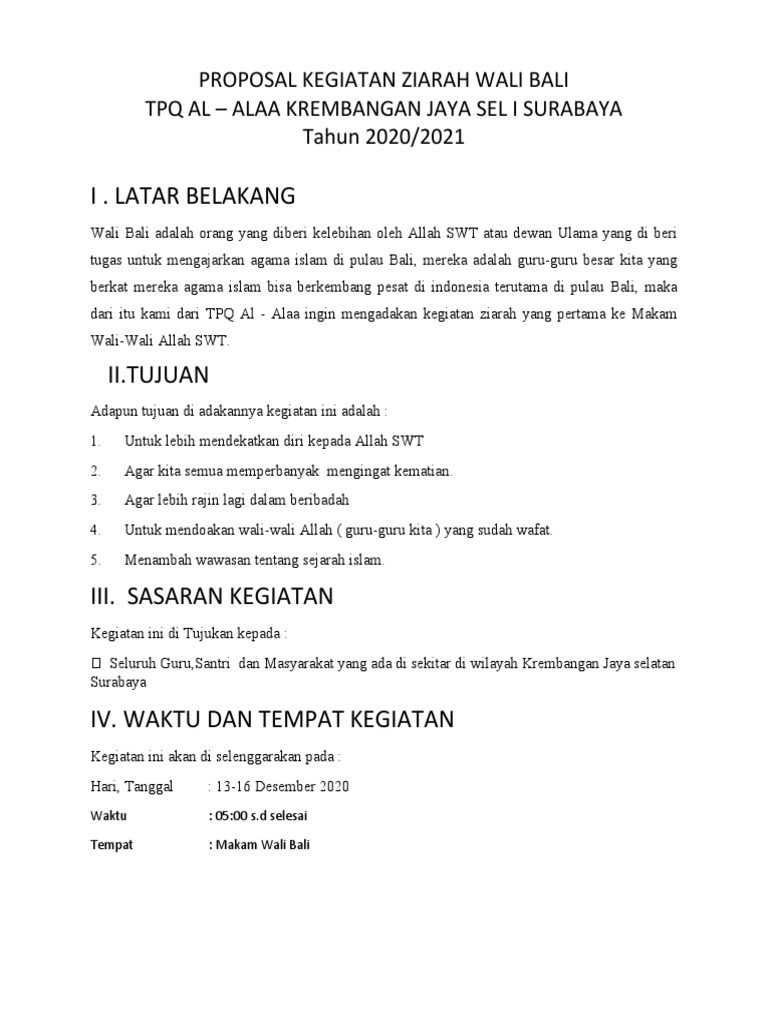 Proposal Kegiatan Ziarah Wali Bali | PDF