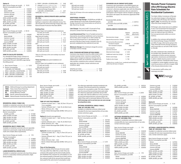 NV Energy Residential Rates PDF Fee