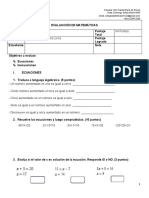 EVALUACIÓN DE MATEMÁTICAS Ecuaciones e Inecuaciones.