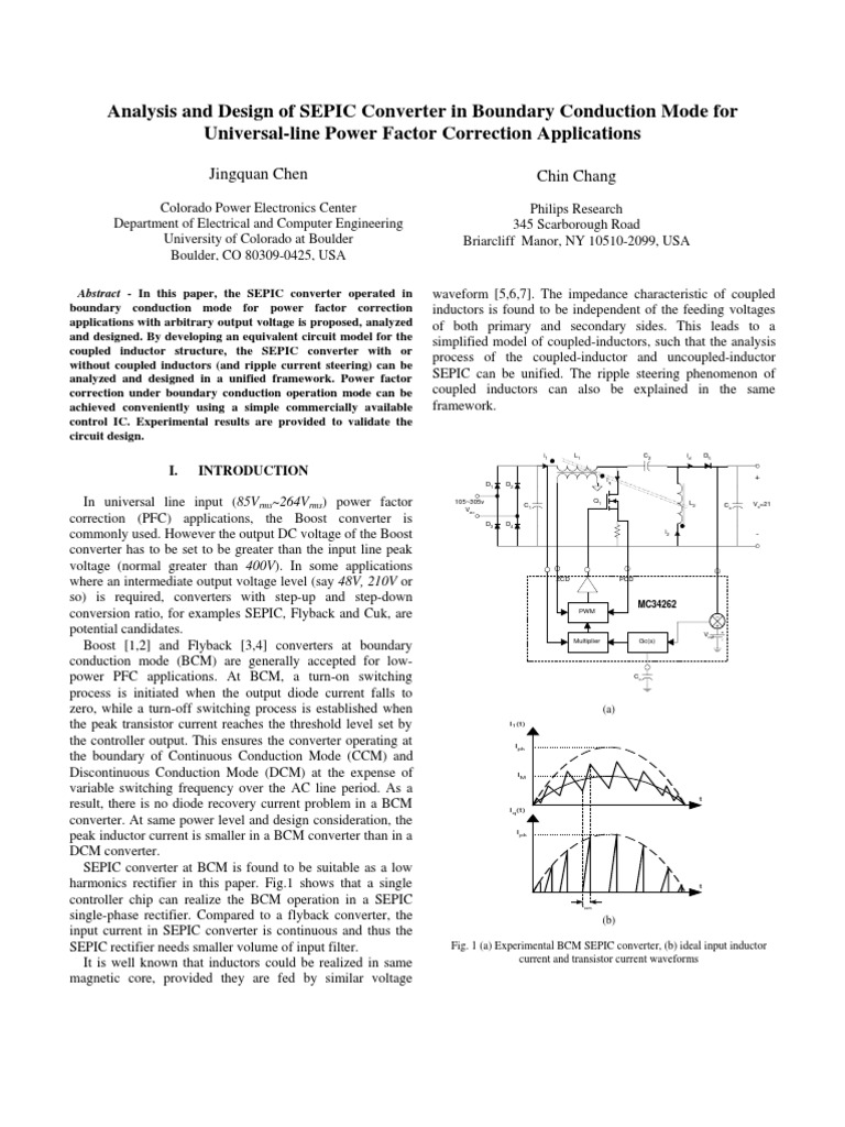 Analysis and Design of SEPIC Converter in Boundary Conduction Mode For ...