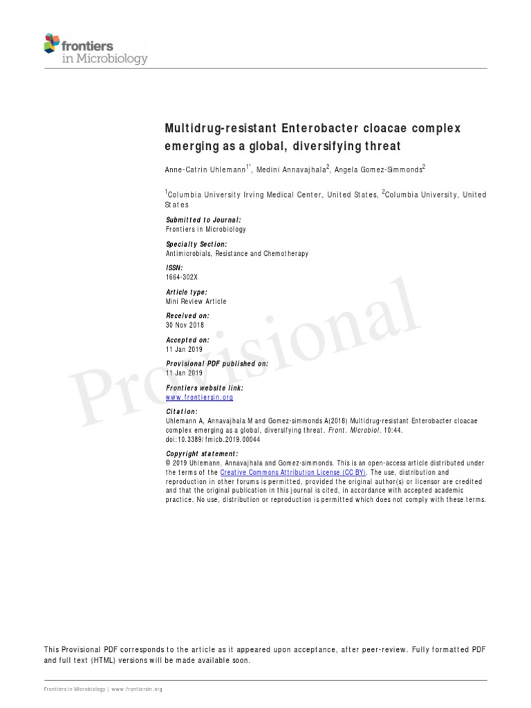 Provisional MultidrugResistant Enterobacter Cloacae Complex Emerging