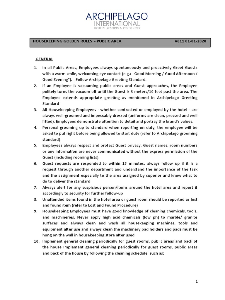 02.public Area Housekeeping Golden Rules V011 01012020 PDF
