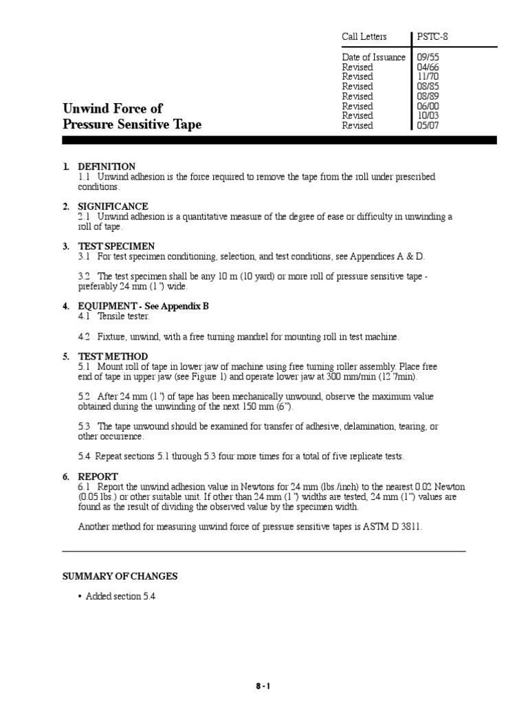 PSTC8 Unwind Force of Pressure Sensitive Tape PDF Building