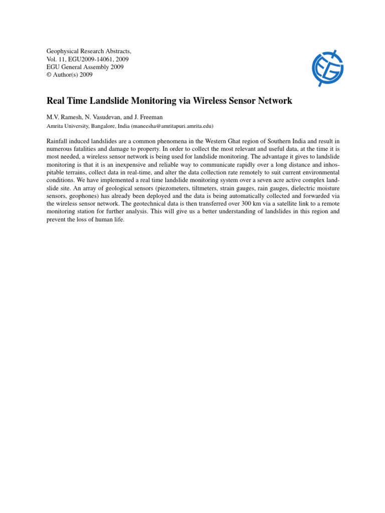 Real Time Landslide Monitoring Via Wireless Sensor Network, 2009 | PDF ...