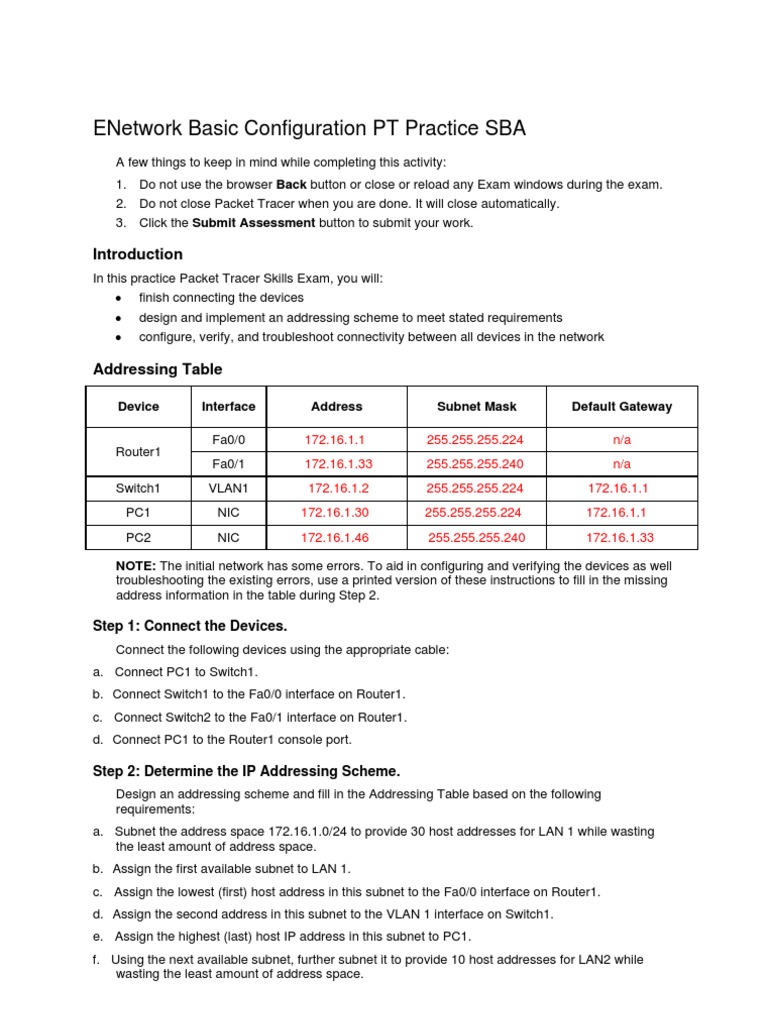 ENetwork Basic Configuration PT (Practice SBA) | PDF | Home & Garden ...