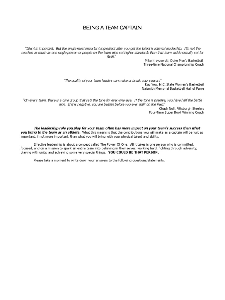 Effective Leadership as a Team Captain | PDF | Leadership ...