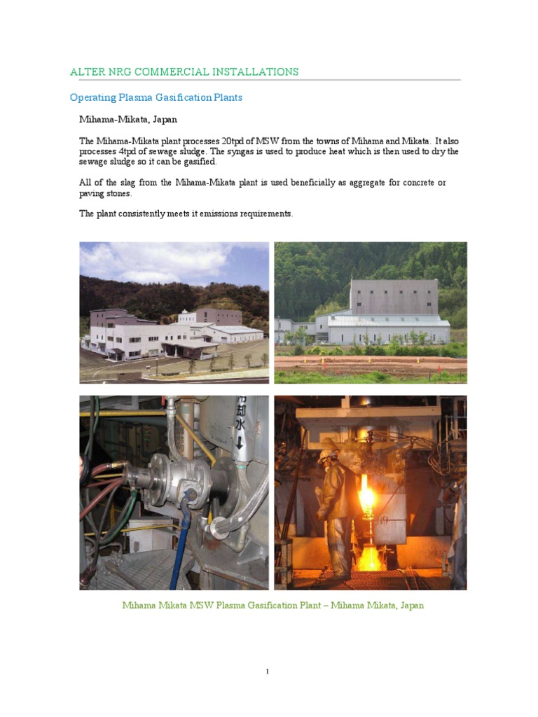 Global Plasma Gasification Installations | PDF | Gasification | Waste ...