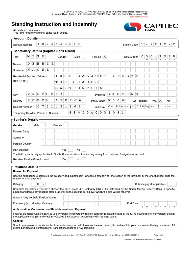 Standing Instruction and Indemnity Form | PDF | Securities (Finance) | Debt