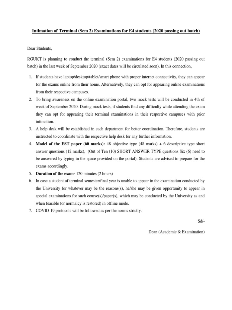 Instructions To The E4 Students On Terminal - Final Semester ...