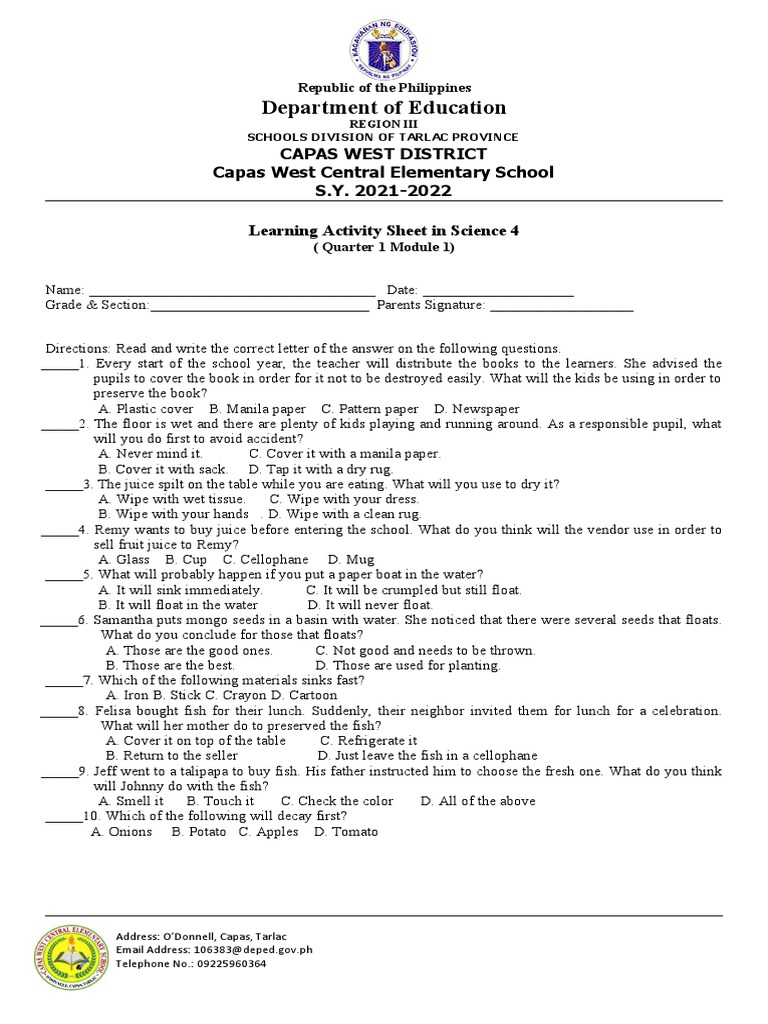 An Analysis of Learning Activity Sheets for Science Modules on the ...