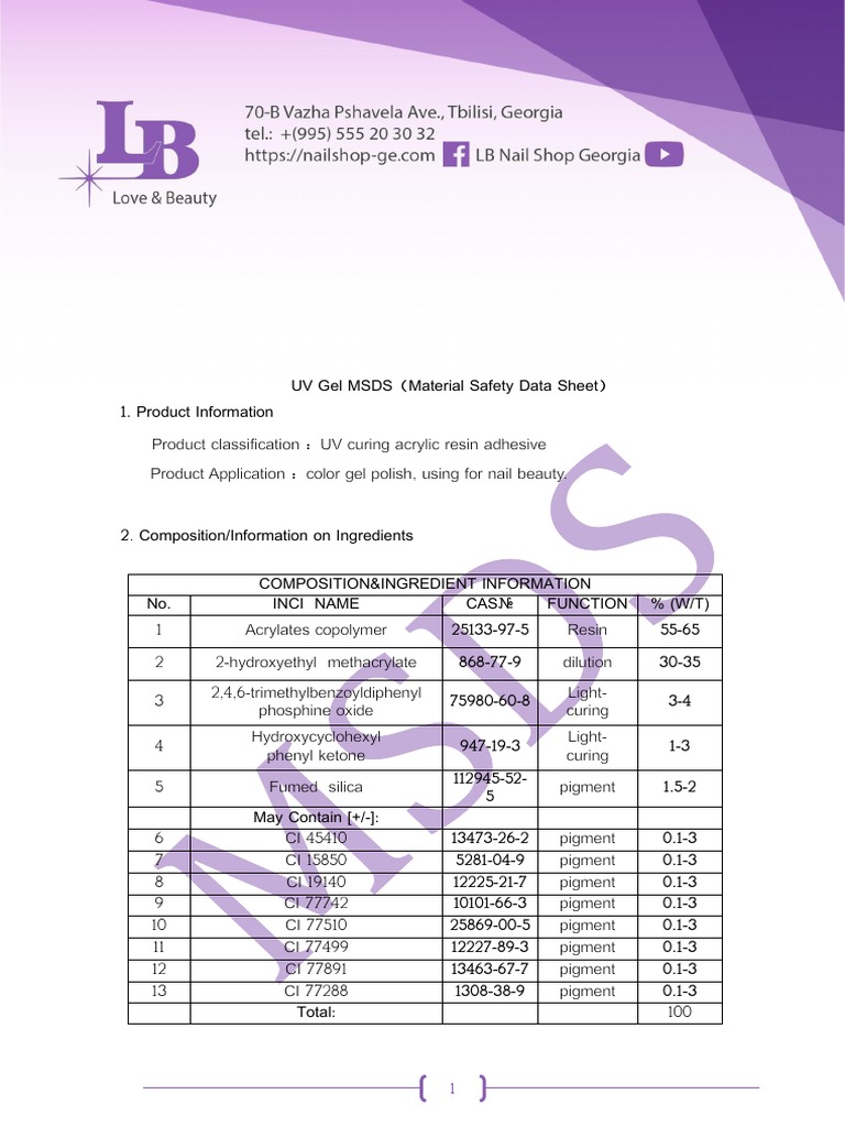 LB Gel Polish Msds PDF Fires Combustion