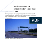 El Kilómetro de Carretera en América Latina Cuesta 7 Veces Más Que en Europa