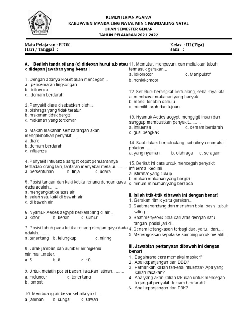 Ujian Kelas 3 Mi Pdf