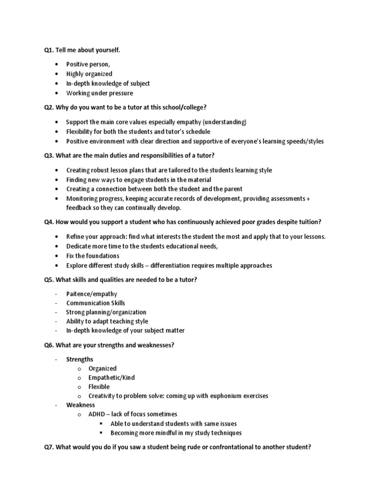 Tutor Interview Questions | PDF | Empathy | Neuropsychological Assessment