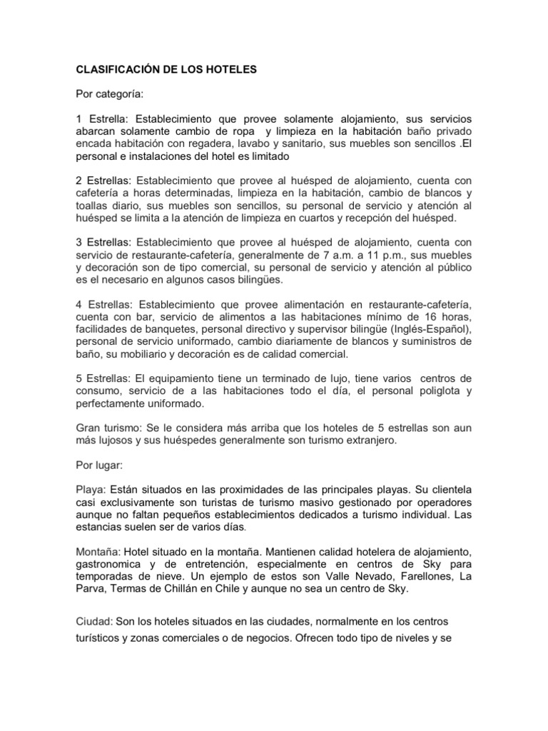 Clasificación de los hoteles Hotel Ocio (general)