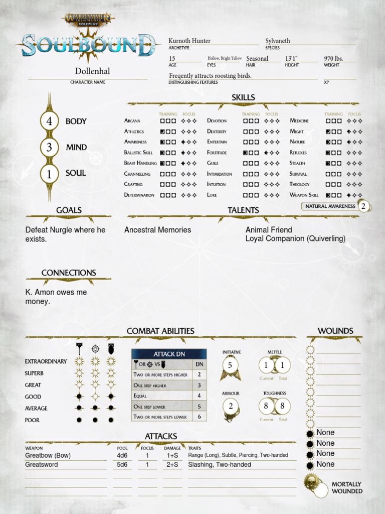 Warhammer Age of Sigmar Roleplay - Soulbound - Character Sheet ...