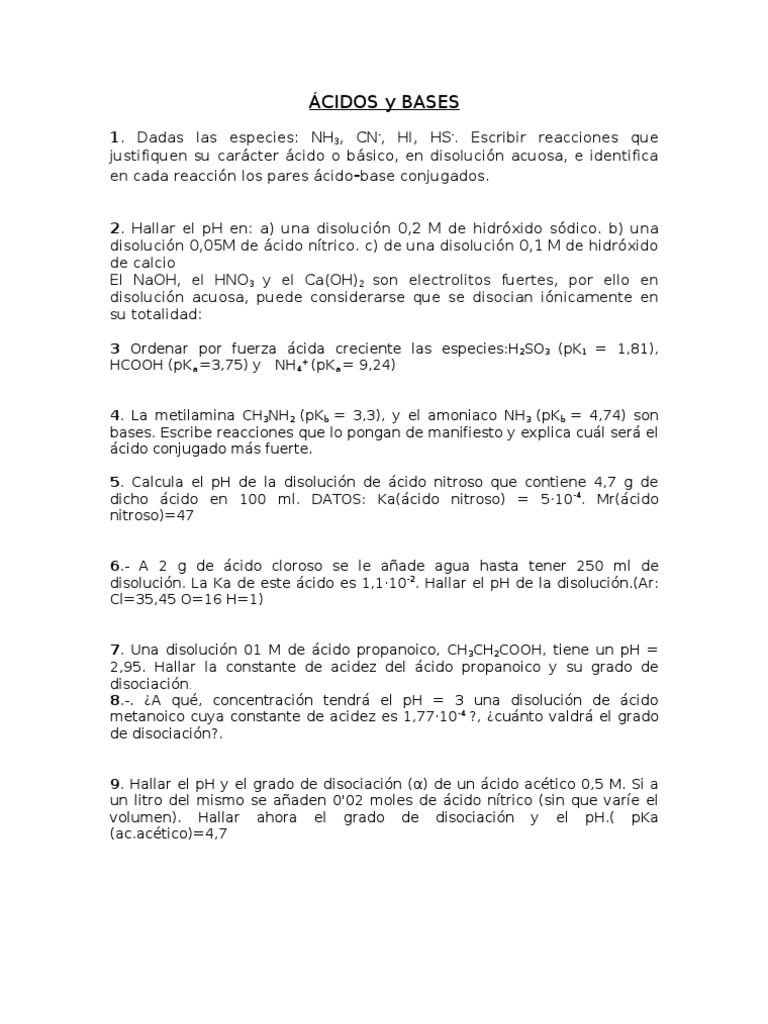 Acidos Y Bases Practico Pdf Ph Acido