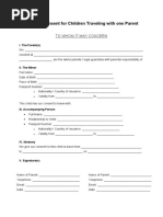 Minor Child Travel Consent Form - Template