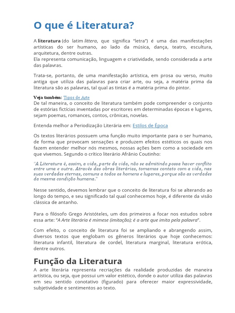 O Que É Literatura - Gêneros Literários (Recuperação Automática) | PDF ...