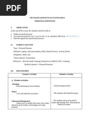  LESSON PLAN IN ENGLISH