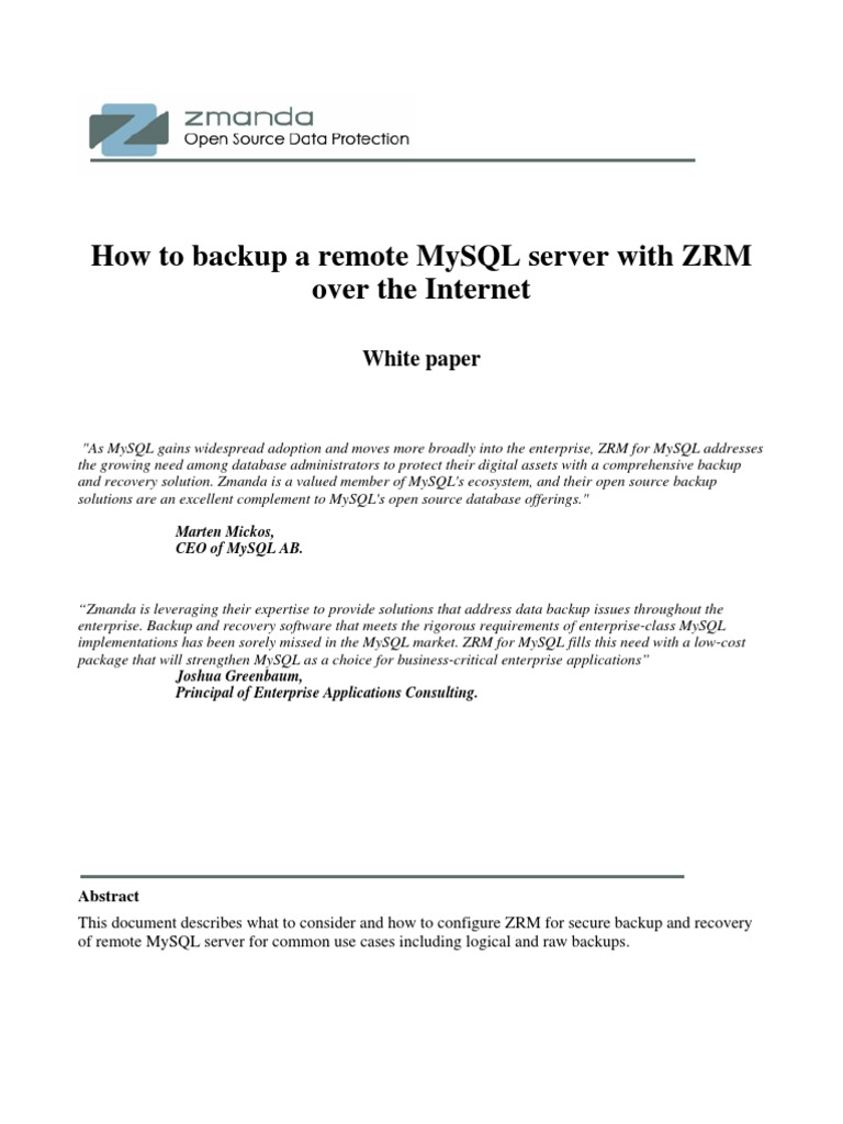 Mysql Backup ZRM Over Internet | PDF | My Sql | Backup