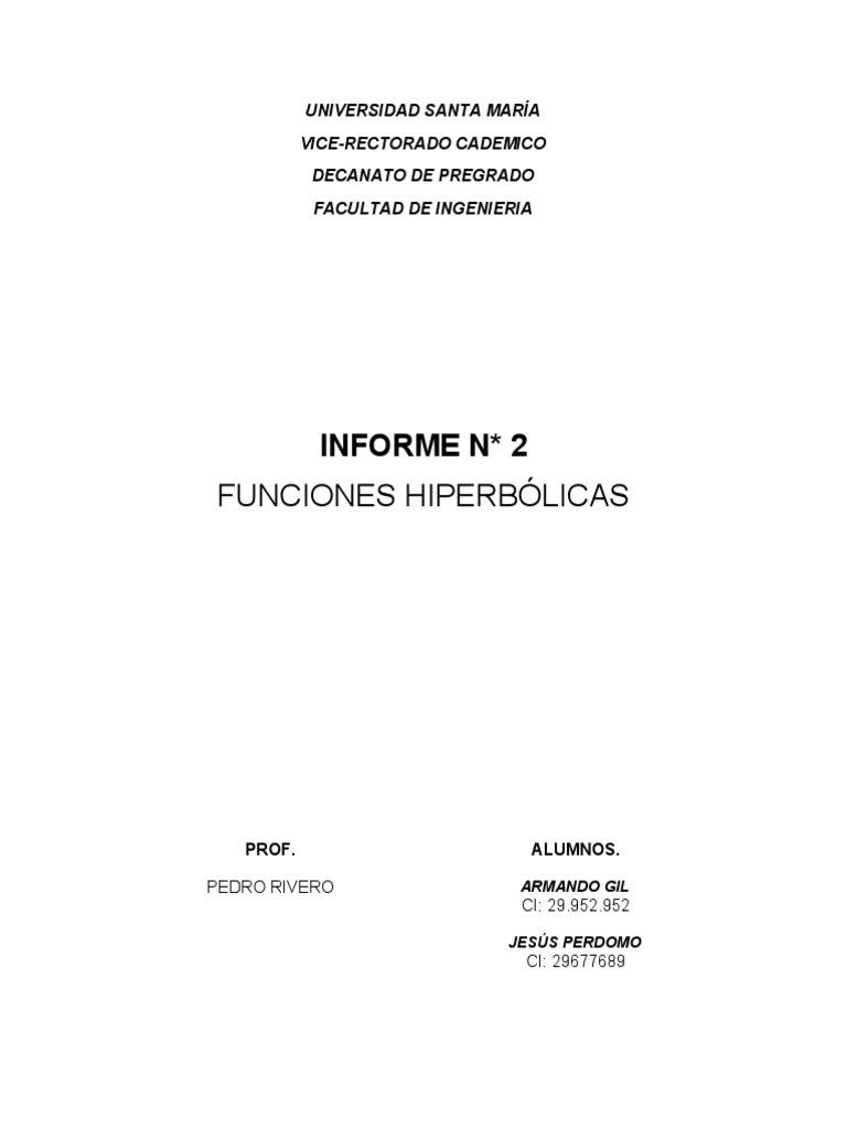 Funciones Hiperbolicas - Matematica 1 C | PDF | Funciones ...