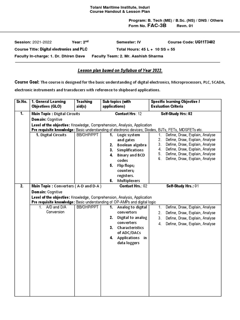 Lesson Plan Based On Syllabus of Year 2022. Course Goal PDF