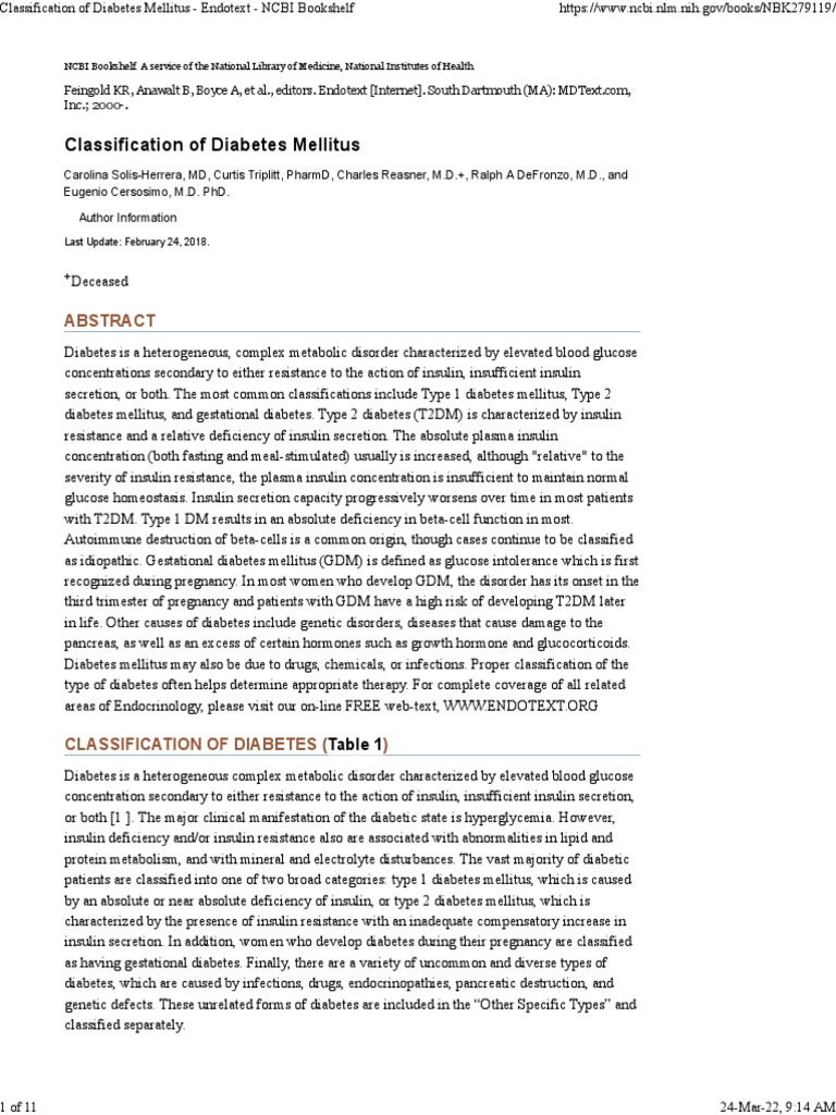 Classification of Diabetes Mellitus - Endotext - NCBI Bookshelf | PDF ...